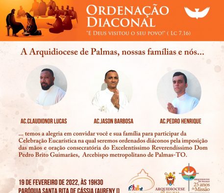 Arquidiocese de Palmas promoverá ordenação diaconal neste sábado, 19